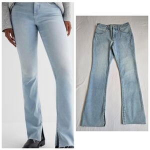 Express Skyscraper Mid Rise Jeans Split Raw Hem Light Blue Wash 8 S